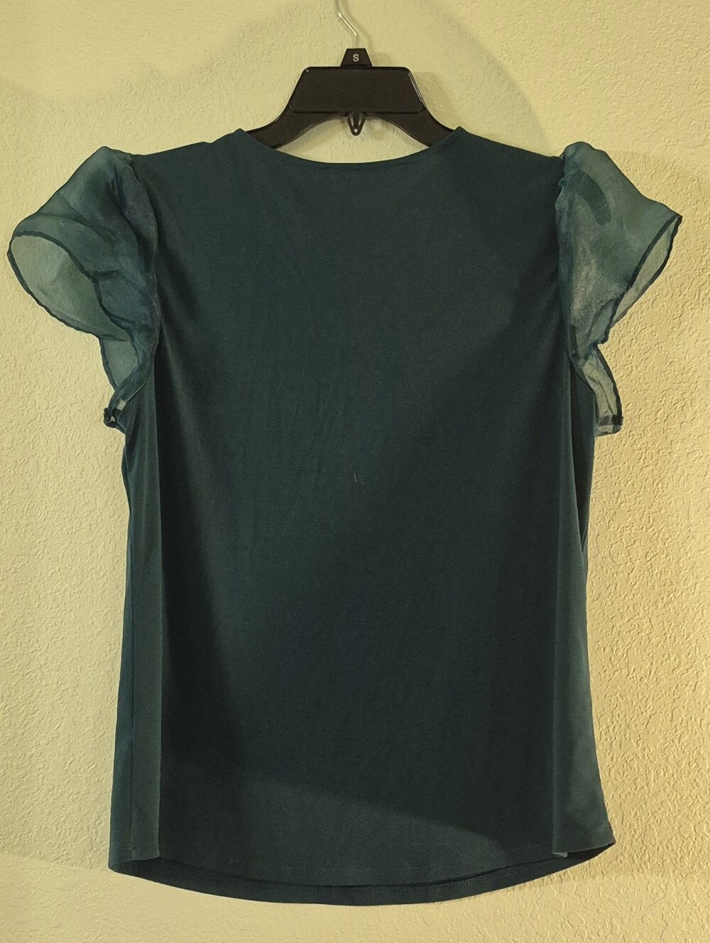 Adrianna Papell Teal V-Neck Blouse with Sheer Flutter Sleeves - Picture 2 of 2